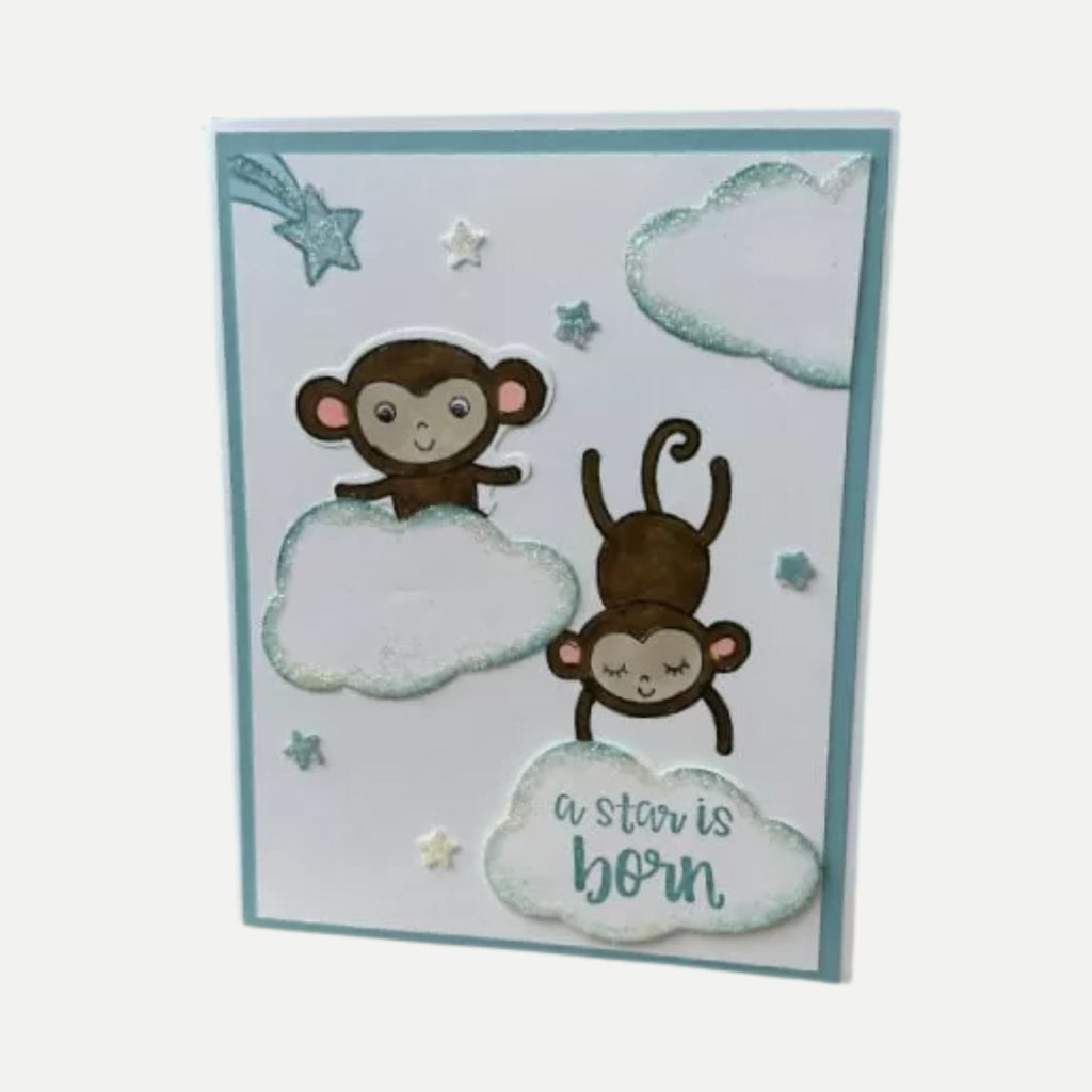 Baby Boy Card, A Star Is Born Greeting Card – Baby Shower, Cute Monkeys for New Baby Boy