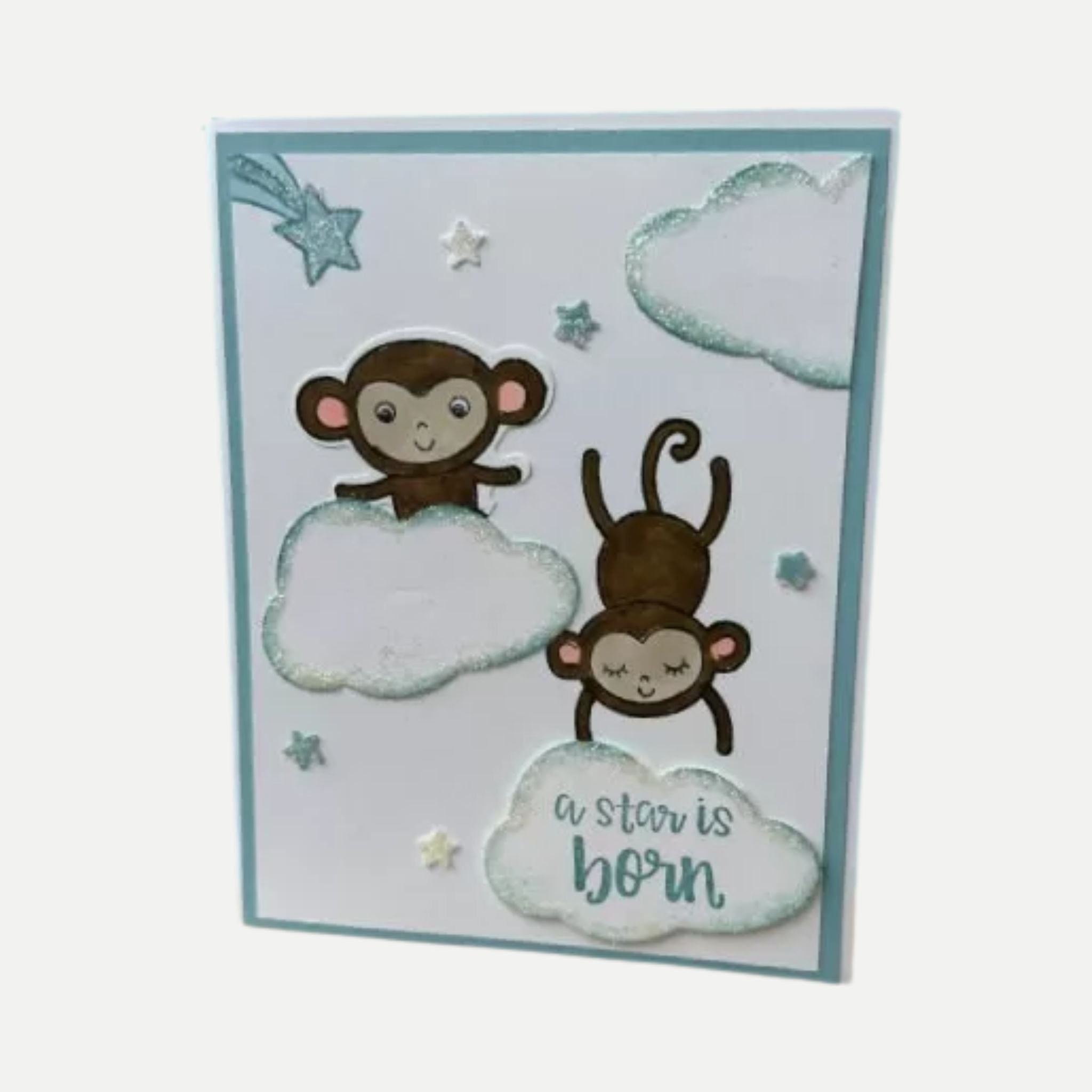 Baby Boy Card, A Star Is Born Greeting Card – Baby Shower, Cute Monkeys for New Baby Boy