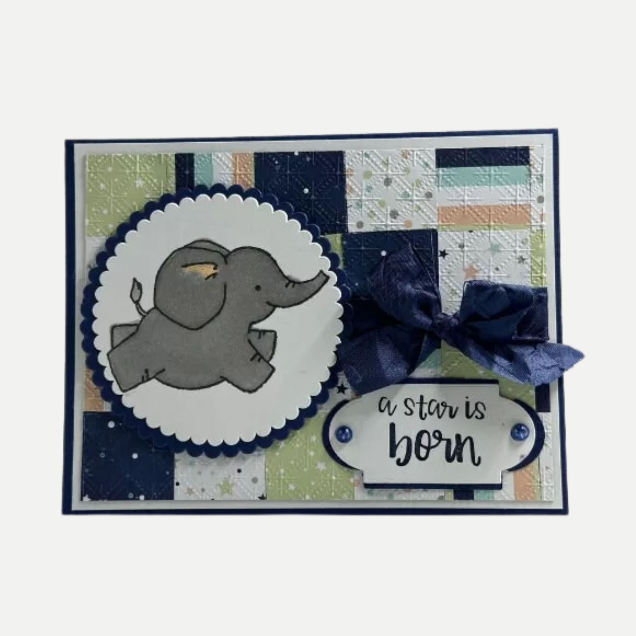 A Star Is Born Baby Boy Card – Cute Elephant Quilt Design – Welcome New Baby