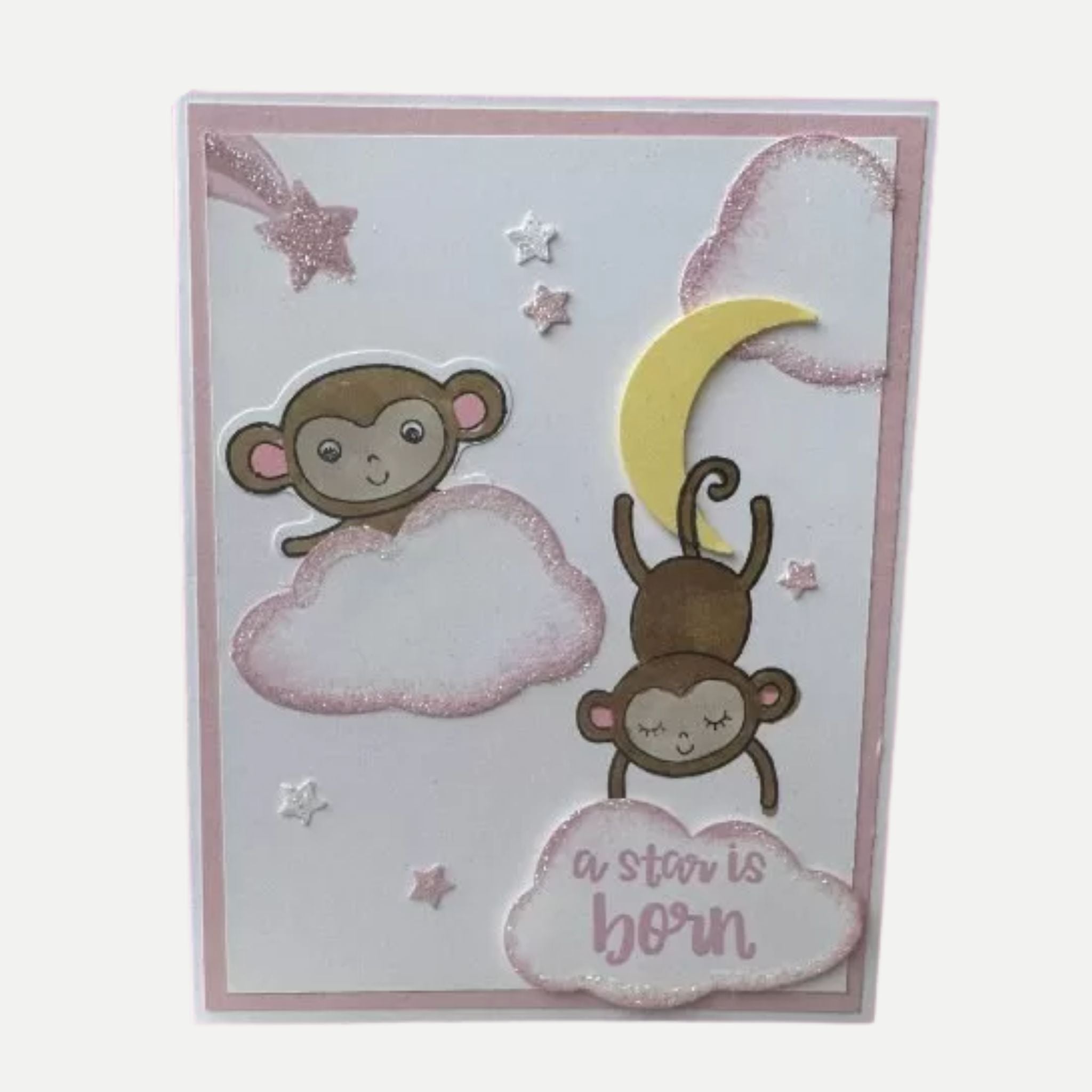 Baby Card for a Girl, Shower Card, Cute Little Monkeys for New Baby