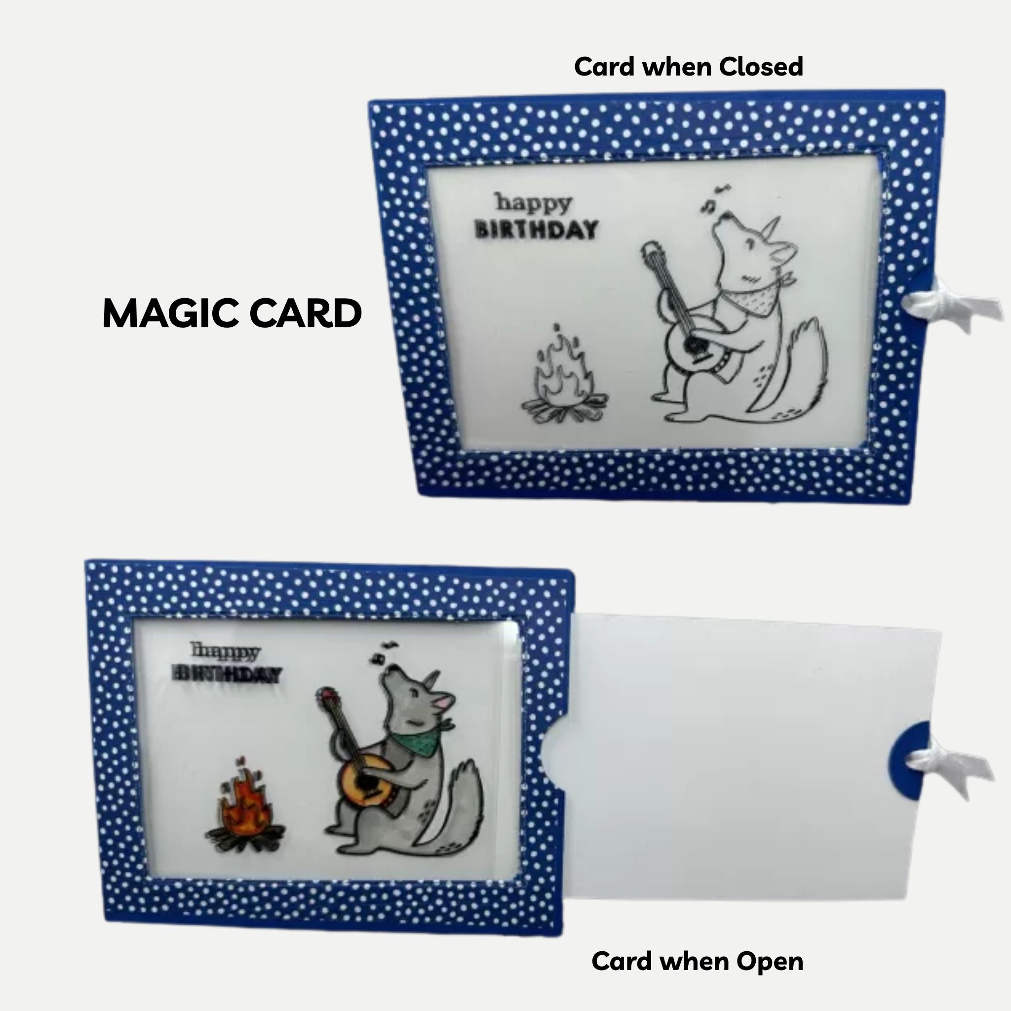 Magic Reveal Birthday Card | Bear Playing Banjo at Campfire | Pull-Tab Color-Changing Card
