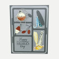 Fun fishing tackle box Father’s Day card with lures, hooks, and bobbers