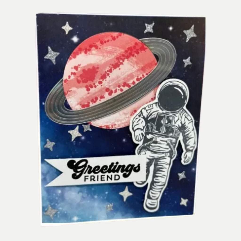 Astronaut in space card, outer space card Planet card, Birthday Card, Greetings Friend
