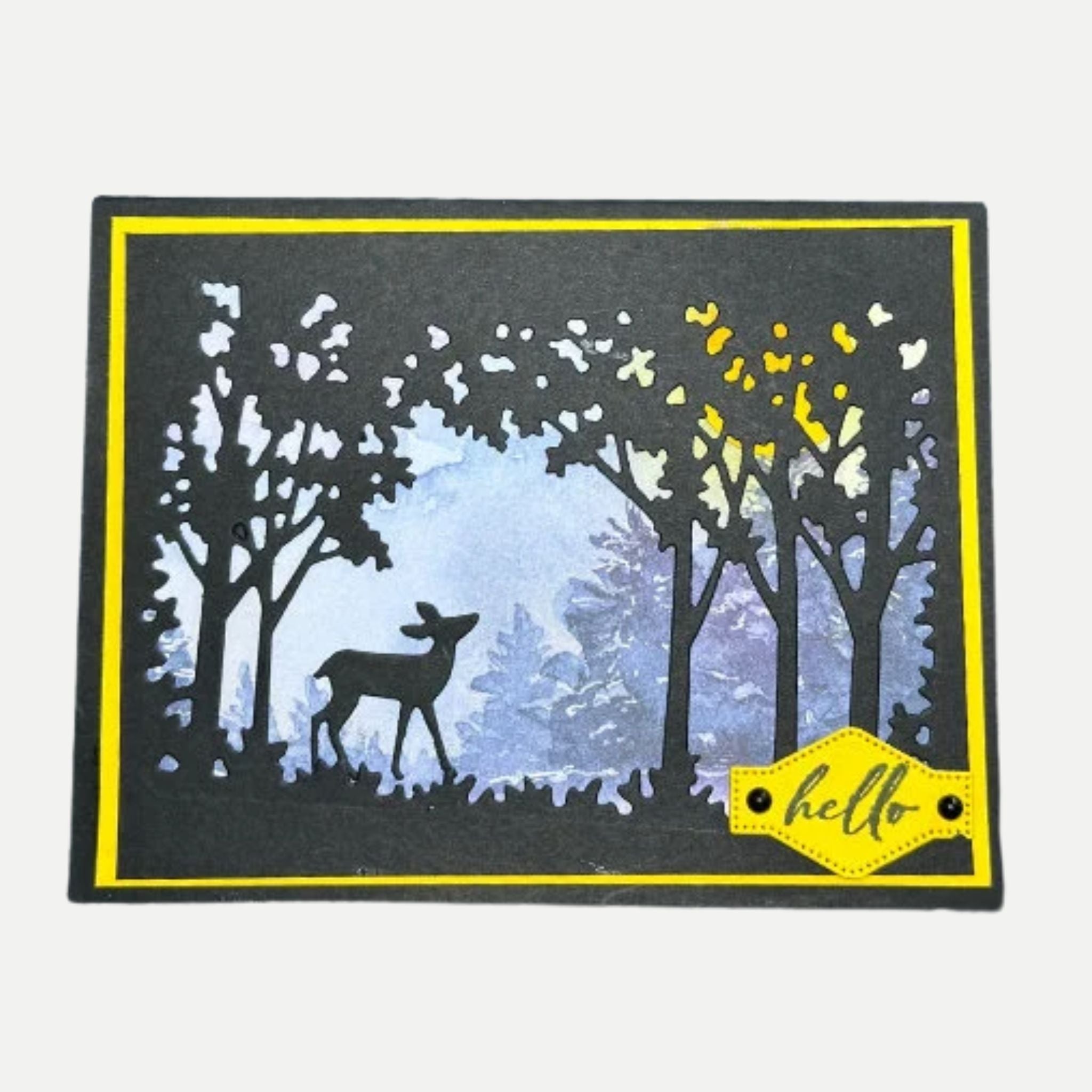 Beautiful Deer Silhouette Card – “Hello” – Forest and Sunset Design – Handmade...