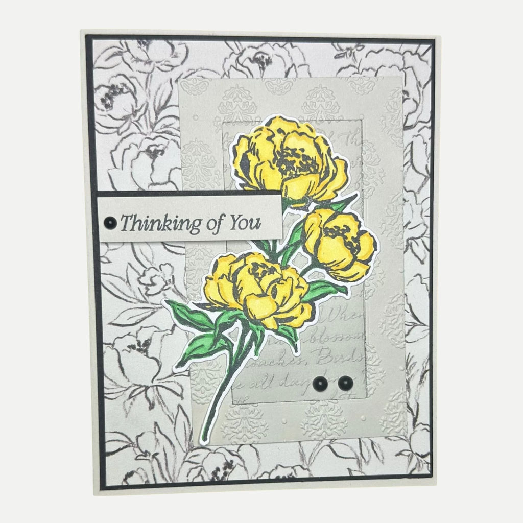 Elegant Thinking of You Card – Soft Yellow Floral Card with Damask Frame