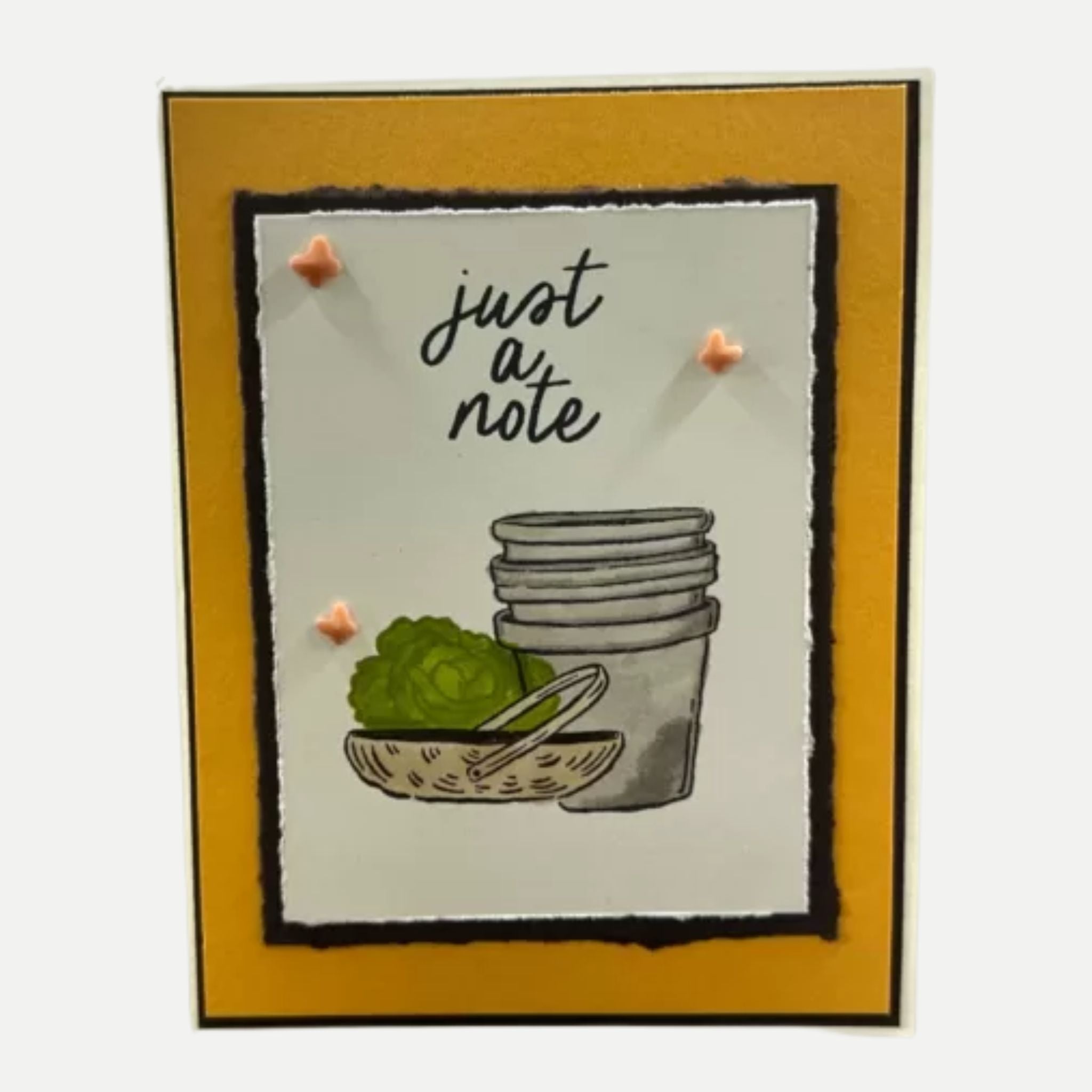 Rustic Garden Card | Handmade Just a Note Greeting | Flower Pots, Basket, Farmhouse Feel