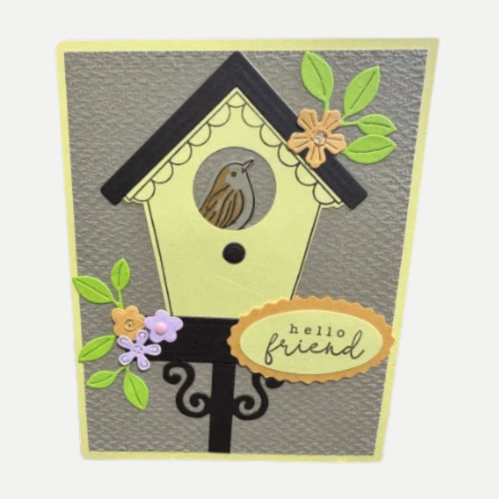 Charming Birdhouse Card with Flowers |”Hello Friend” | Cute Bird Design