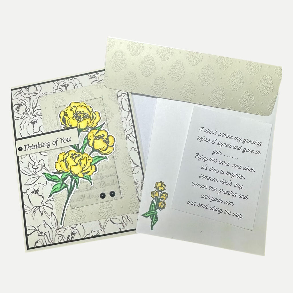 Elegant Thinking of You Card – Soft Yellow Floral Card with Damask Frame