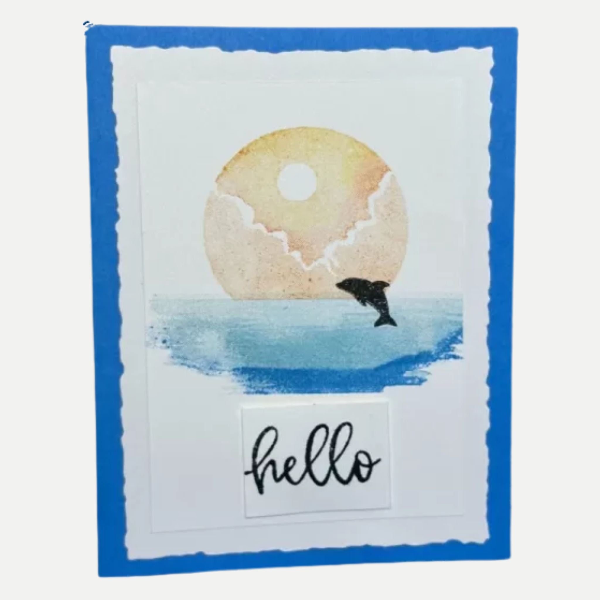 Tranquil Moonlit Lake Greeting Card with Dolphin – Say Hello