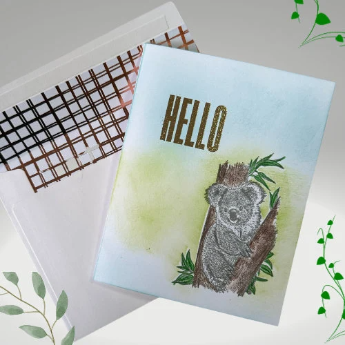 Cute Handcolored Koala Bear HELLO Greeting Card – Blank Inside