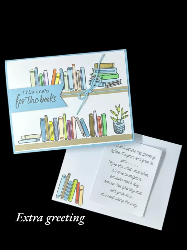Fun handmade card is perfect for book lovers! Full bookshelves, happy reading theme they’ll enjoy!