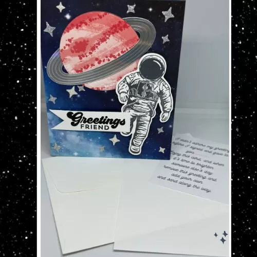 Astronaut in space card, outer space card Planet card, Birthday Card, Greetings Friend