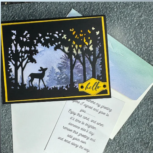 Beautiful Deer Silhouette Card – “Hello” – Forest and Sunset Design – Handmade...