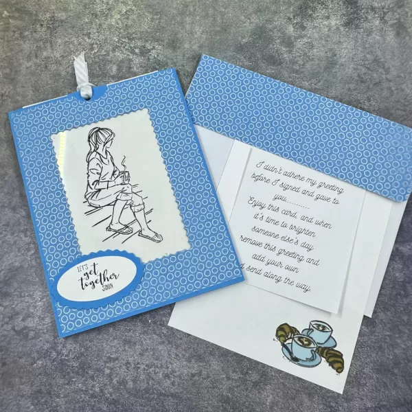 Handmade Color-Magic Changing Card Featuring Girl with Coffee | Magic Reveal Card with Pull-Tab