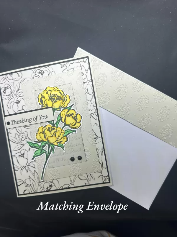 Elegant Thinking of You Card – Soft Yellow Floral Card with Damask Frame