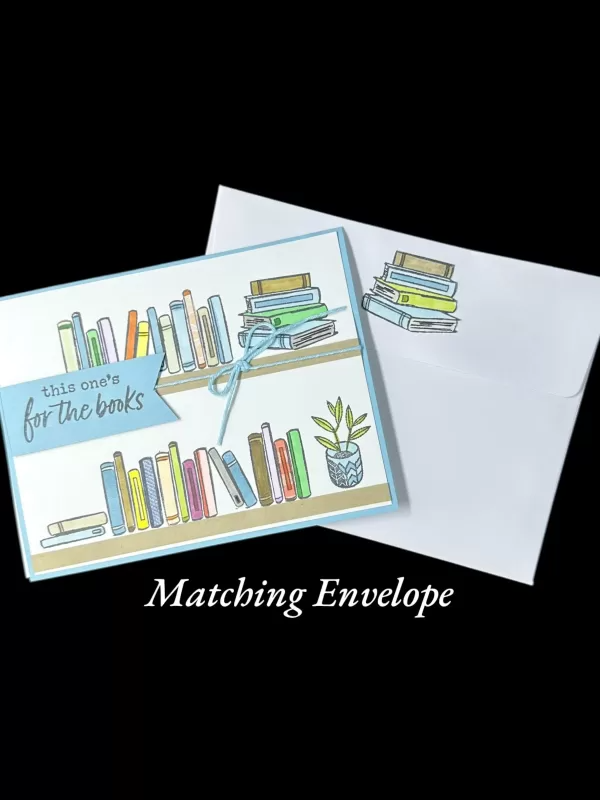 Fun handmade card is perfect for book lovers! Full bookshelves, happy reading theme they’ll enjoy!