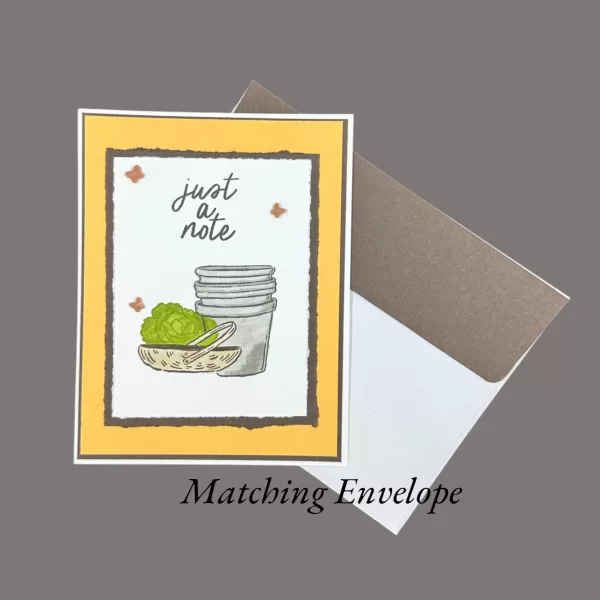 Rustic Garden Card | Handmade Just a Note Greeting | Flower Pots, Basket, Farmhouse Feel