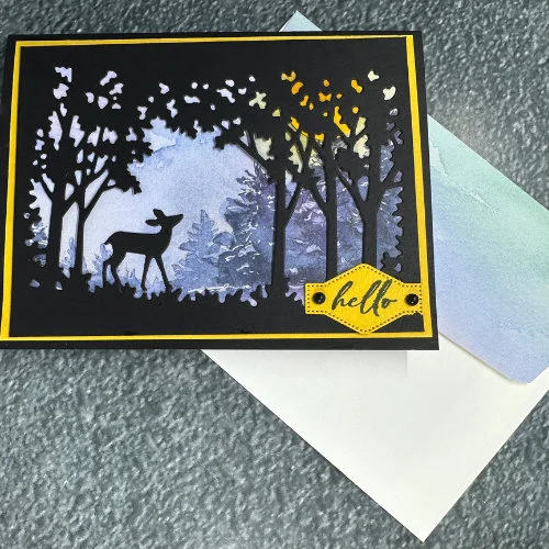 Beautiful Deer Silhouette Card – “Hello” – Forest and Sunset Design – Handmade...