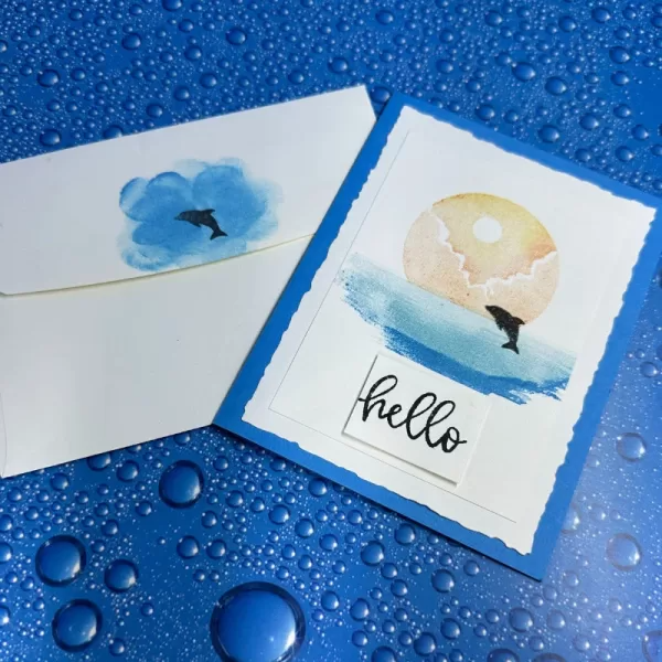 Tranquil Moonlit Lake Greeting Card with Dolphin – Say Hello