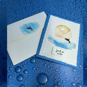 Tranquil Moonlit Lake Greeting Card with Dolphin – Just A Note