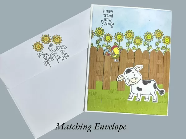 Playful Cow Card with Sunflowers and Baby Rooster – Cute Friendship Card – What’s Moo with...
