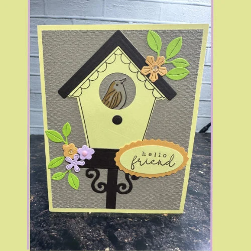 Charming Birdhouse Card with Flowers |”Hello Friend” | Cute Bird Design