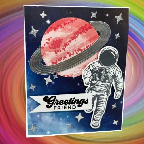 Astronaut in space card, outer space card Planet card, Birthday Card, Greetings Friend