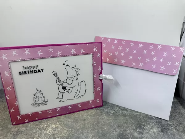 Interactive Birthday Card with Pull-Tab Magic, Bear Playing Banjo Around Campfire Magic Card