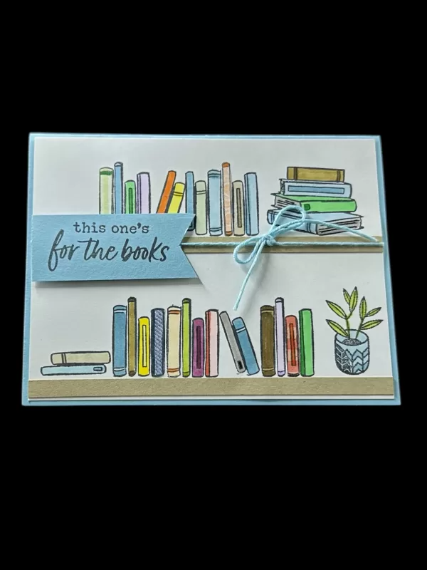 Fun handmade card is perfect for book lovers! Full bookshelves, happy reading theme they’ll enjoy!