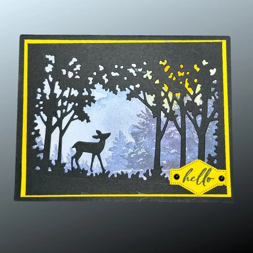 Beautiful Deer Silhouette Card – “Hello” – Forest and Sunset Design – Handmade...