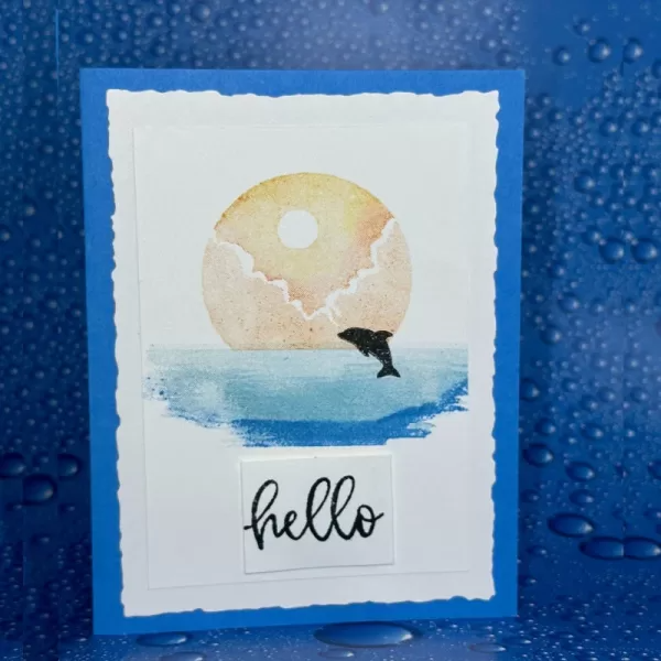 Tranquil Moonlit Lake Greeting Card with Dolphin – Say Hello