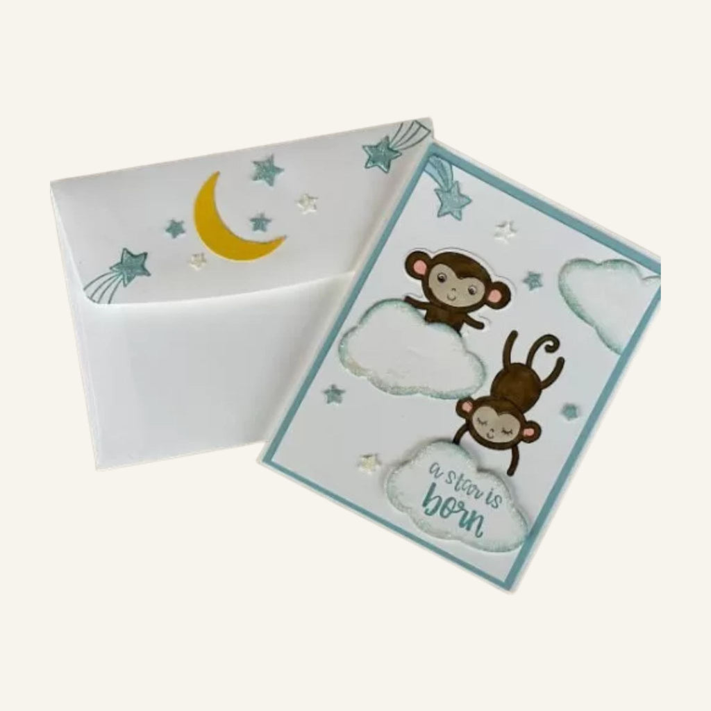 Baby Boy Card, A Star Is Born Greeting Card – Baby Shower, Cute Monkeys for New Baby Boy