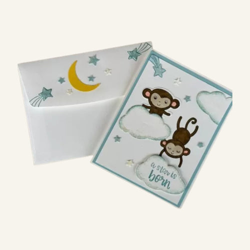 Baby Boy Card, A Star Is Born Greeting Card – Baby Shower, Cute Monkeys for New Baby Boy
