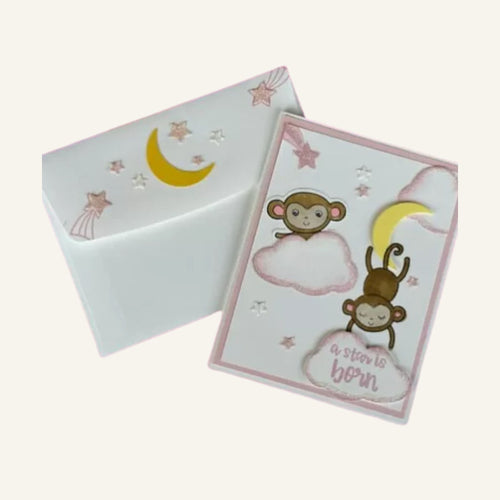 Baby Card for a Girl, Shower Card, Cute Little Monkeys for New Baby