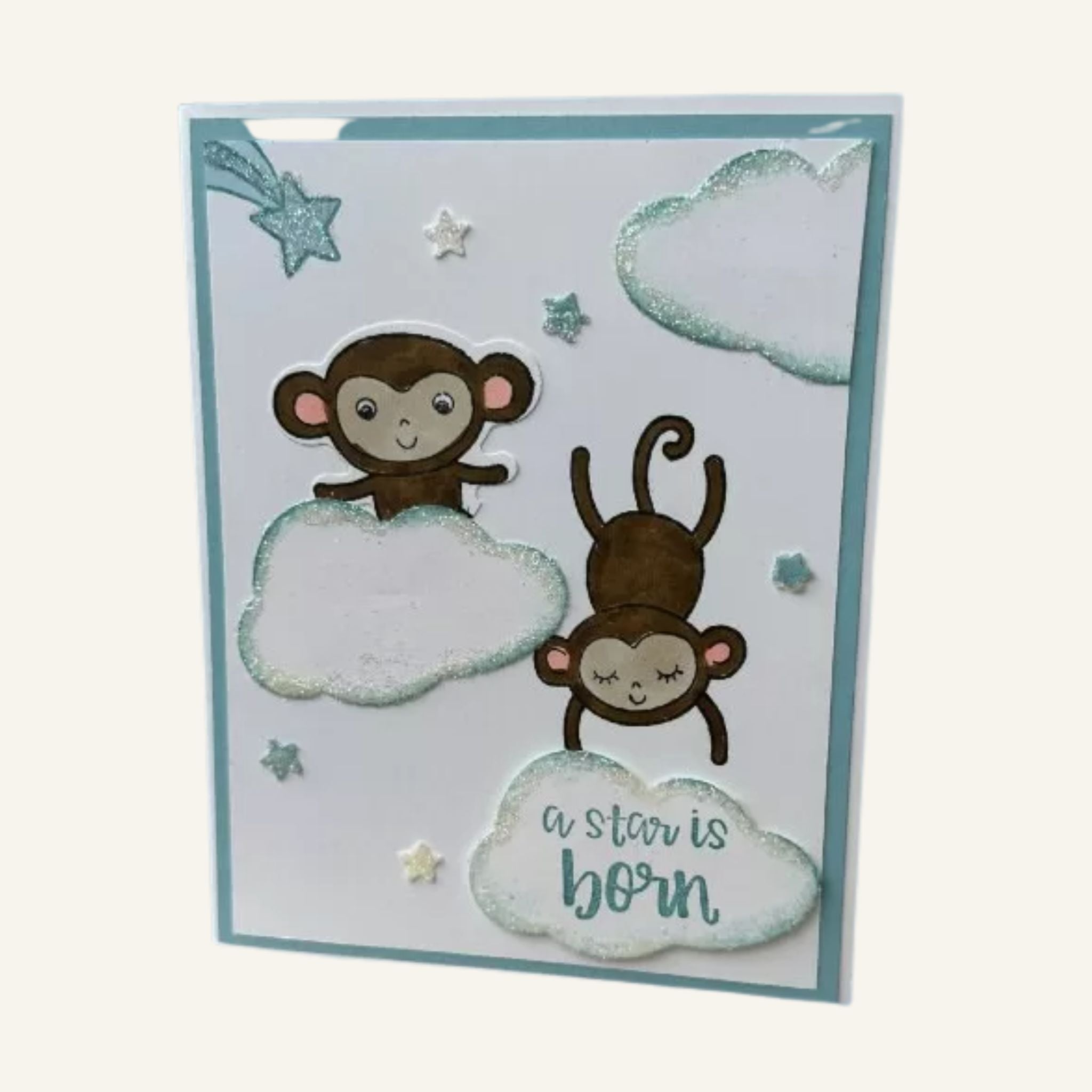 Baby Boy Card, A Star Is Born Greeting Card – Baby Shower, Cute Monkeys for New Baby Boy