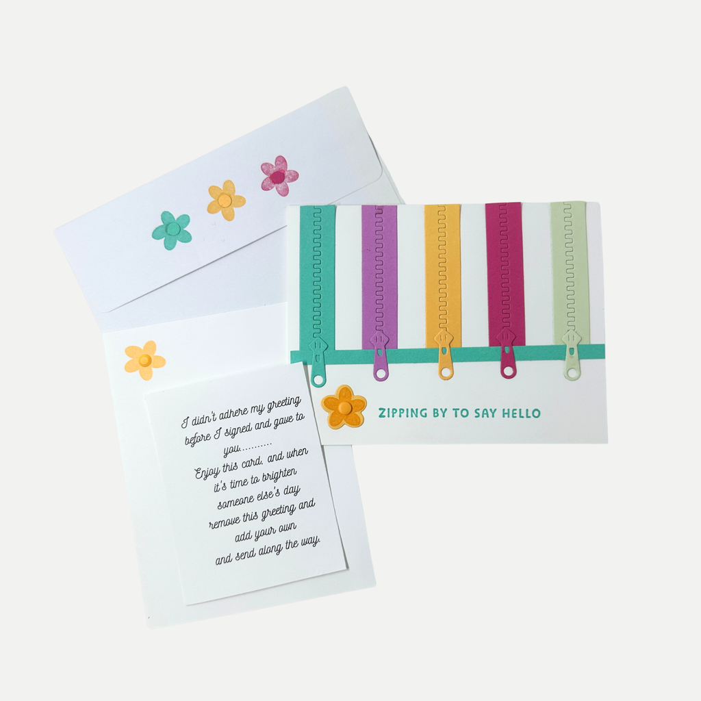 Handmade birthday card with matching envelope and bonus extra greeting insert for sharing the card again.