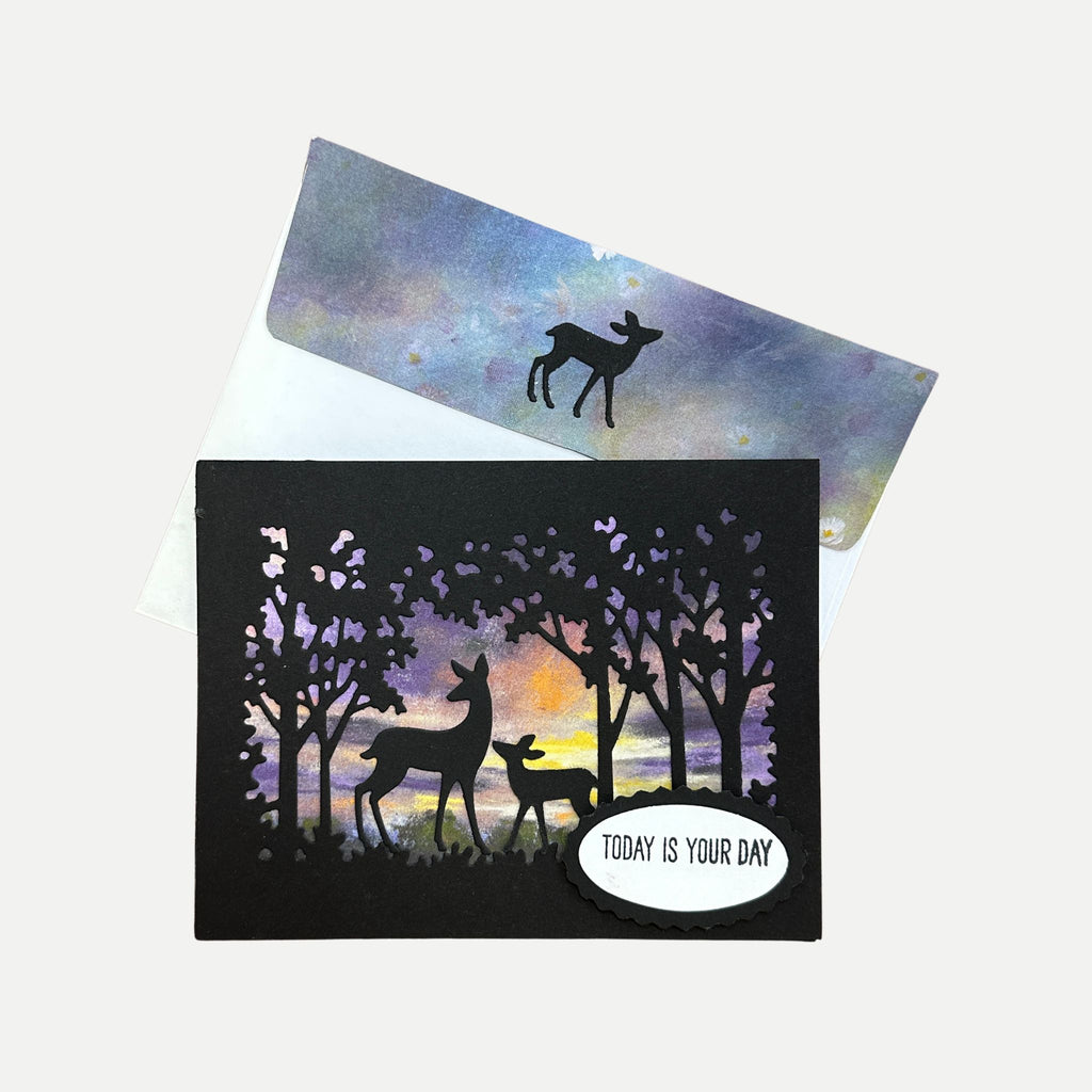 Handmade woodland deer birthday card with matching envelope