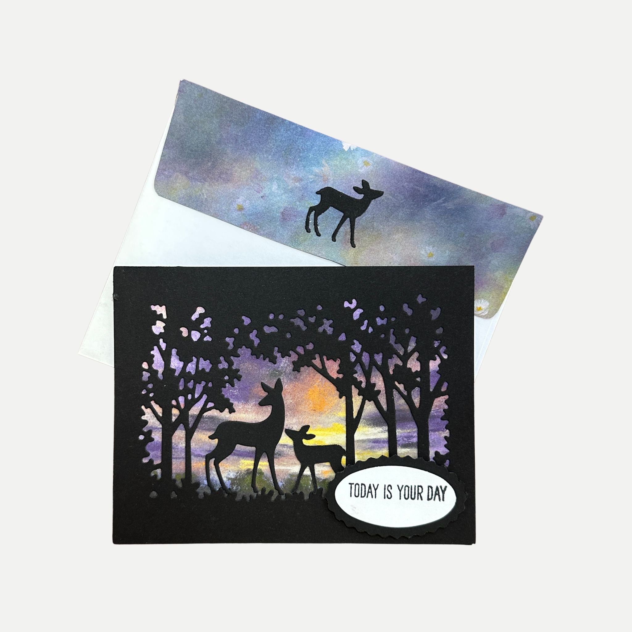 Handmade woodland deer birthday card with matching envelope