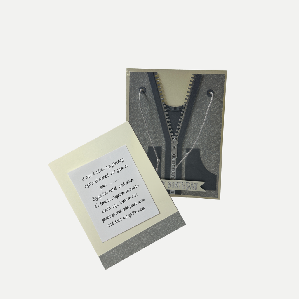 zipper hoodie birthday card with extra greeting to keep spreading the joy of birthdays