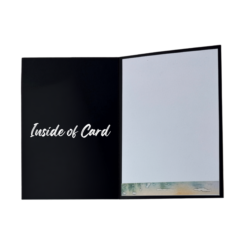 Inside of handmade birthday card featuring a decorative watercolor border along the bottom and plenty of blank space for a personal birthday message.
