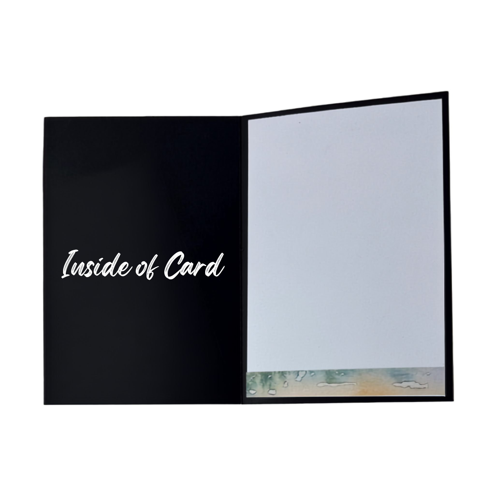 Inside of handmade birthday card featuring a decorative watercolor border along the bottom and plenty of blank space for a personal birthday message.