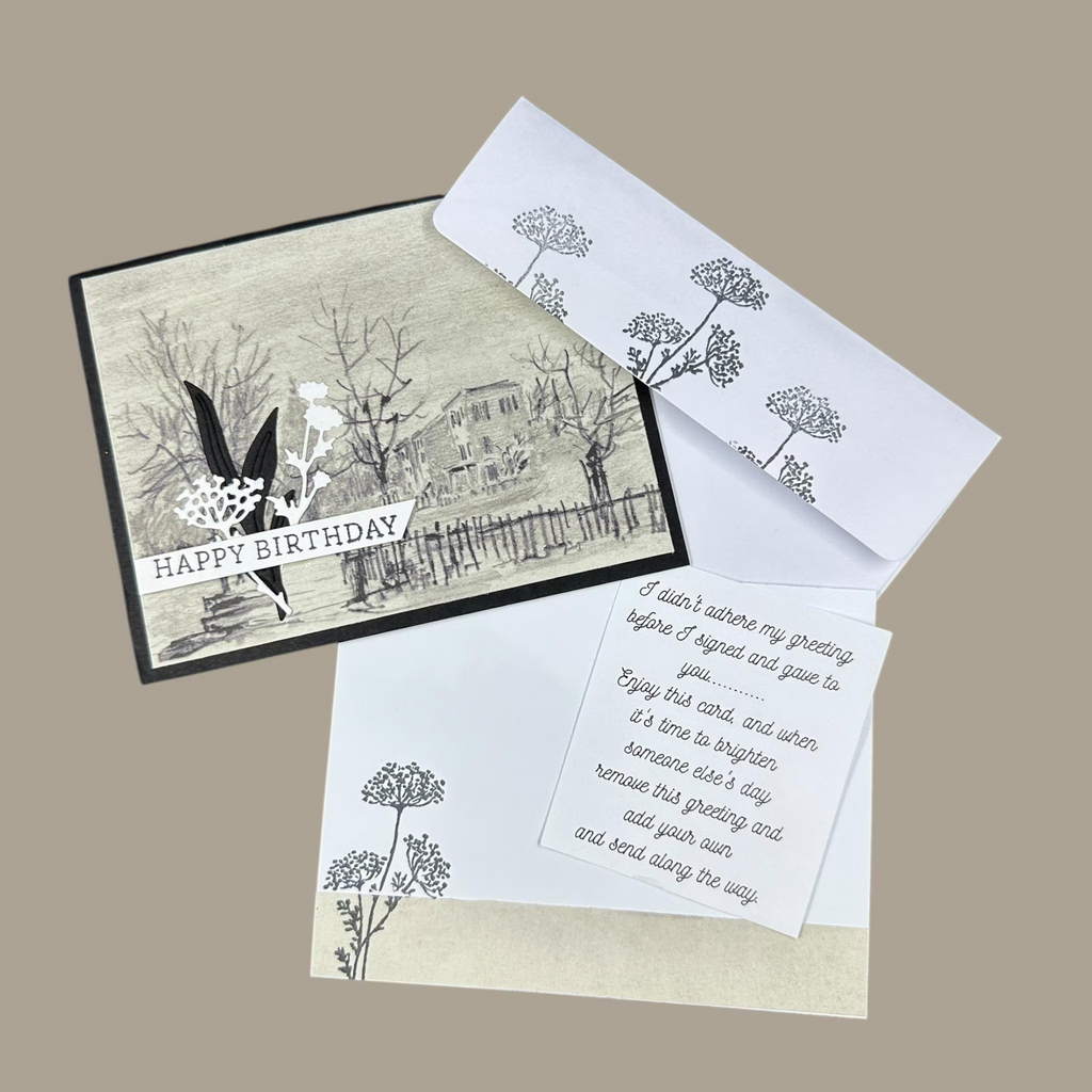 Bonus extra birthday greeting insert included with handmade birthday card for sharing and reuse.